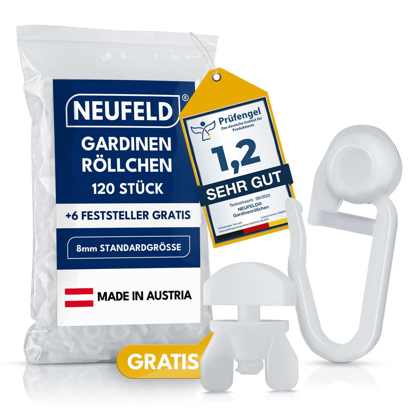 Gardinenröllchen für Innenlauf Schienen [120 Stück] - (inkl. 6 Feststeller)