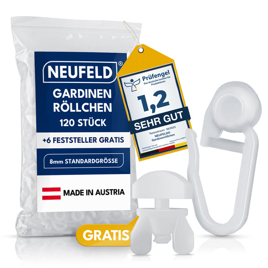 Gardinenröllchen für Innenlauf Schienen [120 Stück] - (inkl. 6 Feststeller)