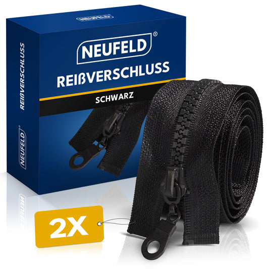 Reißverschluss Schwarz I 2er Vorteilspack für Jacken, Taschen & Bettwäsche