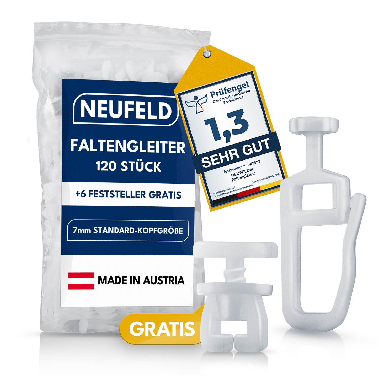Gardinengleiter für Innenlaufschienen [120 Stück] - (inkl. 6 Feststeller)