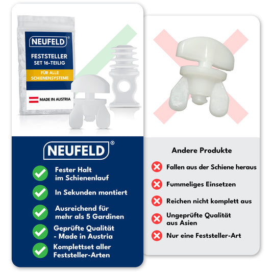 Gardinenstopper Set [16 teilig] - 10 Zwischenfeststeller +6 Endfeststeller