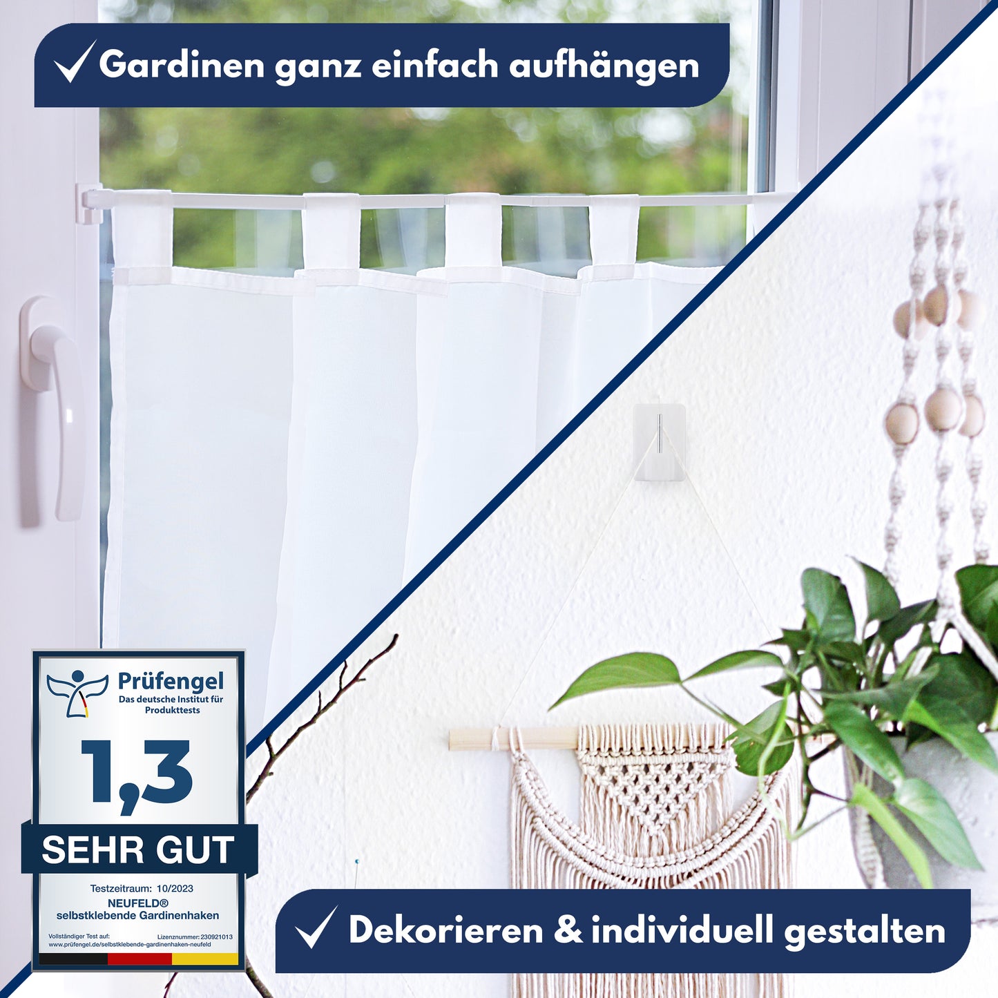 Gardinenhaken selbstklebend [24 Stück] weiß [inkl. 3M Klebefläche]