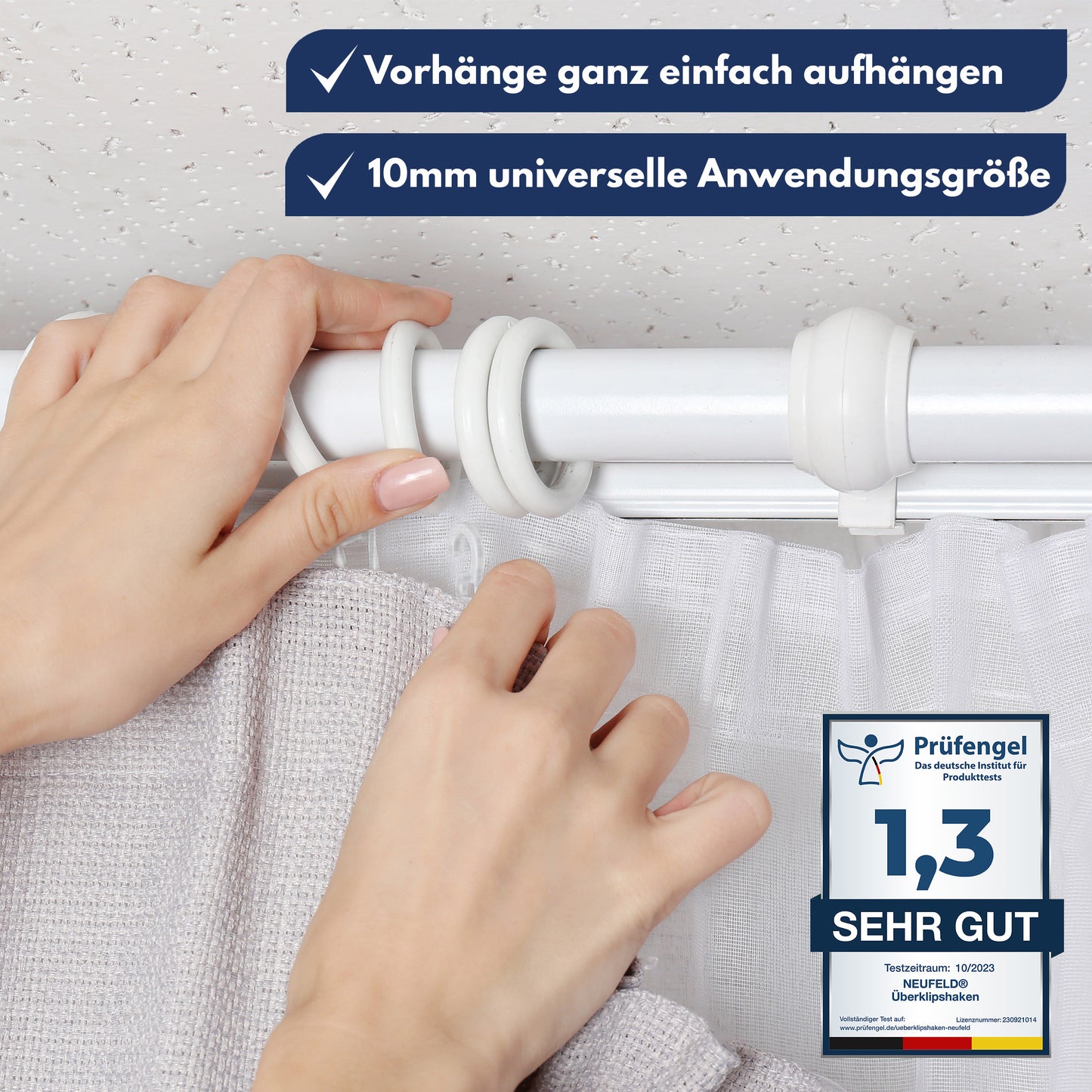 Überklipshaken mit 10mm Öse [120 Stück] – Gardinenhaken zum Aufklipsen