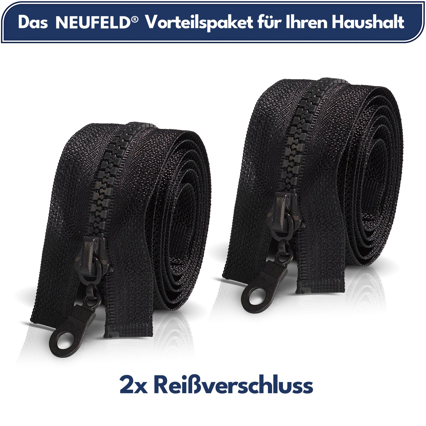 Reißverschluss Schwarz I 2er Vorteilspack für Jacken, Taschen & Bettwäsche