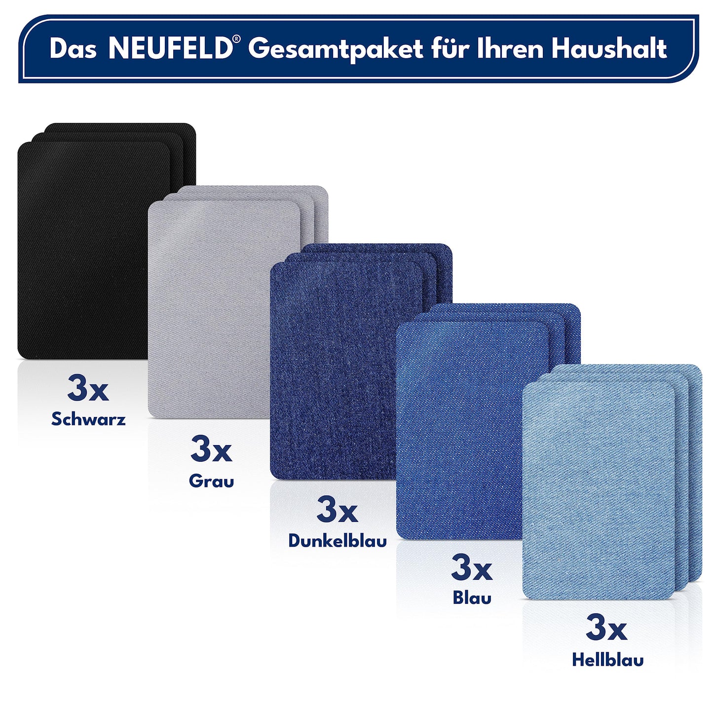 Bügelflicken [15 Stück] - 5 Farben - Zum Aufbügeln Innen und Außen