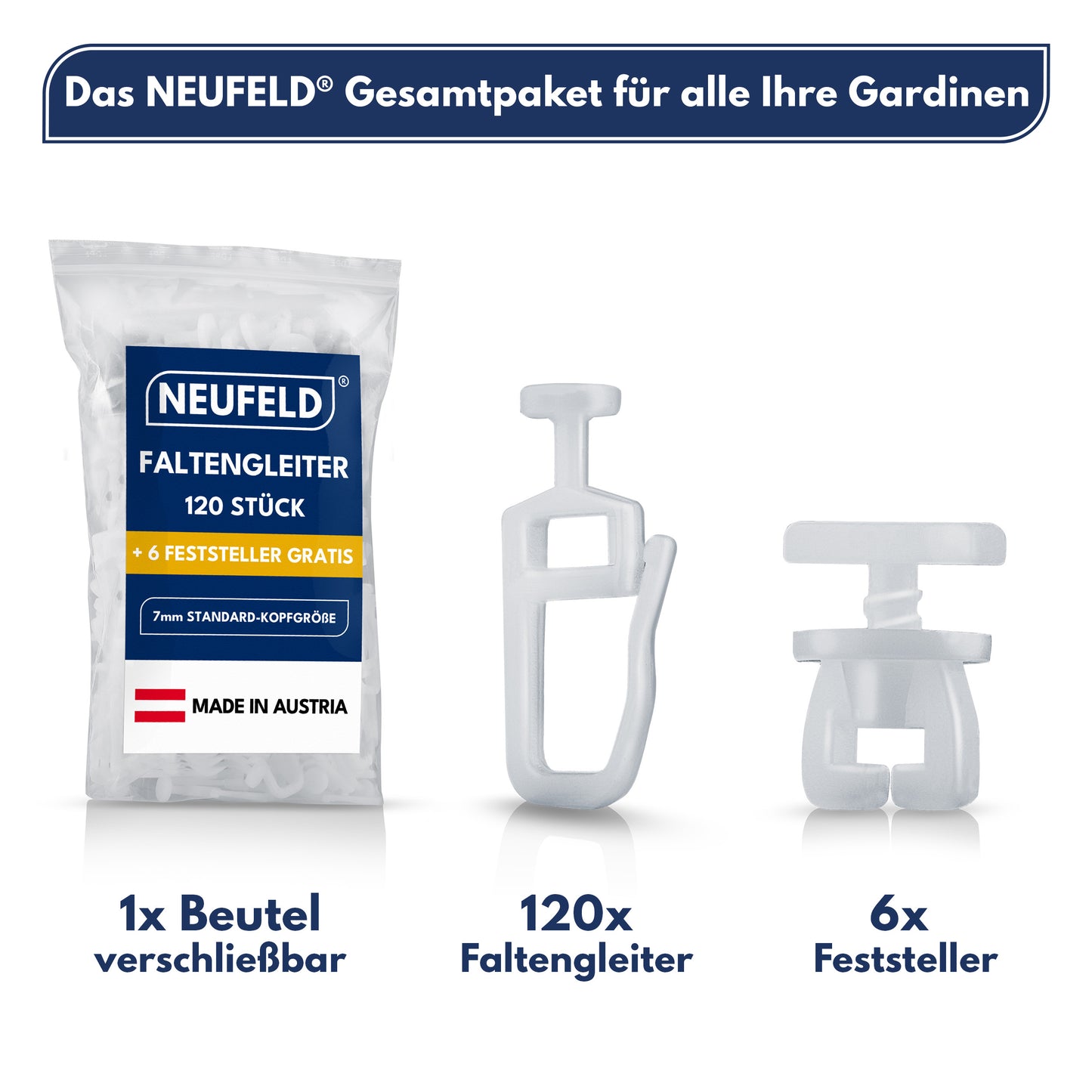 Gardinengleiter für Innenlaufschienen [120 Stück] - (inkl. 6 Feststeller)