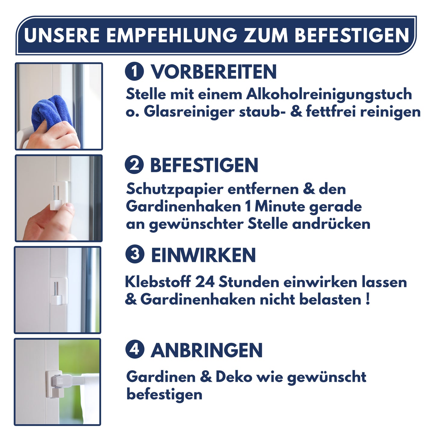 Gardinenhaken selbstklebend [24 Stück] weiß [inkl. 3M Klebefläche]